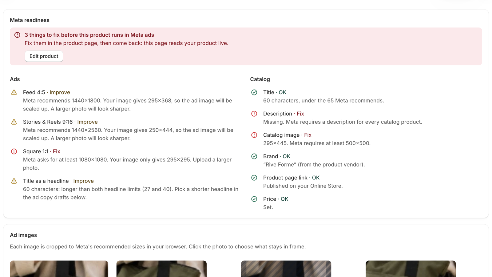 Contrôle chaque produit face aux specs de Meta